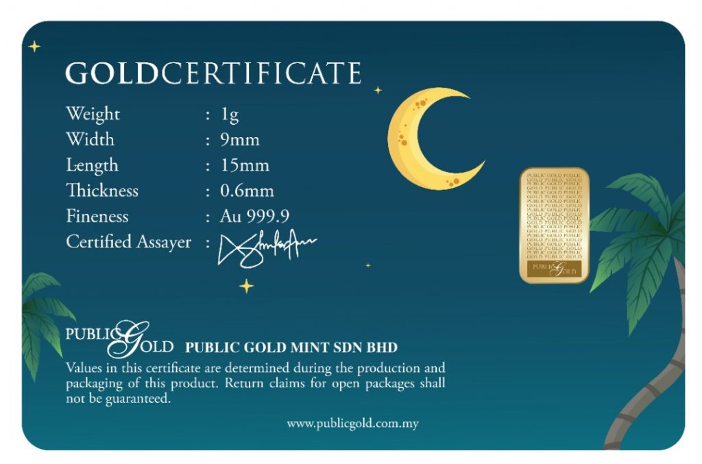 Public Gold Bullion Bar PG 1g (Au 999.9) 24K - Selamat Hari Raya back